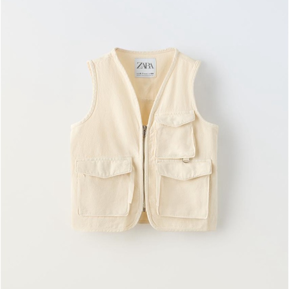 NWT ZARA thin canvas multi pocket vest